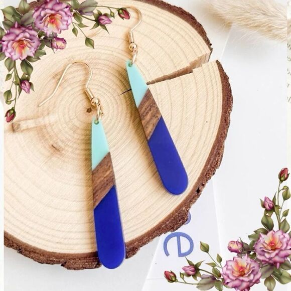 Color Block Geometric Drop Earrings - Picture 11 of 11